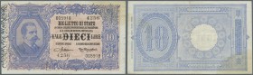 Italy / Italien. 10 Lire 1925 P. 20i, used with center fold causing a 6mm tear at lower border, otherwise no strong folds, no repairs, not pressed, no...