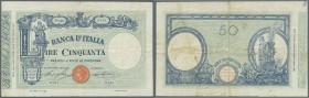 Italy / Italien. 50 Lire 1924 P. 38e, used with several folds, one minor border tear (2mm) at upper border, still strong paper, condition: F.