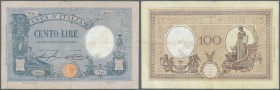 Italy / Italien. 100 Lire 1926 P. 49, used with several folds, 1 restored pinhole at lower right, pressed, one 4mm border tear, still nice colors, con...