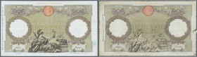 Italy / Italien. Set of two 100 Lire notes from 1942 P. 60 and 1943 P. 68, the first pressed with slight folds but without holes or tears (F-), the se...