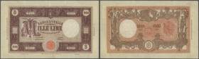 Italy / Italien. 1000 Lire 1947 P. 72c, vertical and horizontal fold, no holes or tears, a few creases but still crispness in paper, conditoin: F+.