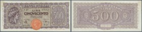 Italy / Italien. 500 Lire 1944 P. 76, highly rare note, center fold and two further but lighter vertical folds, light dint at upper border, trace of s...