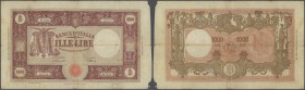 Italy / Italien. 1000 Lire 1947 P. 82, stronger used with strong center and horizontal fold, corner damage at lower right, center hole but no repairs,...
