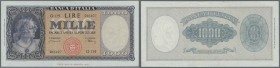 Italy / Italien. 1000 Lire 1948 P. 88a, only 1 vertical fold, no holes or tears, still crisp original paper and bright colors, condition: XF.