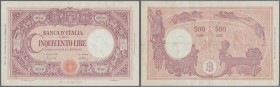 Italy / Italien. 500 Lire 1950 P. 90, rare and searched-for issue, center fold, lighter horizontal fold, no holes or tears, very light staining at low...