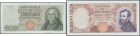 Italy / Italien. Set of 2 notes containing 5000 Lire 1964 P. 98a (F) and 10.000 Lire 1973 P. 97f (aUNC), nice set. (2 pcs)