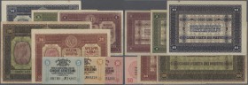 Italy / Italien. Set of 8 different notes containing 5, 10 and 50 Centesimi 1918 P. M1-M3, 1,2,10,20 and 100 Lire 1918 P. M4-M8, the first 3 notes in ...