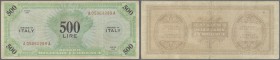 Italy / Italien. 500 Lire 1943 P. M16b, washed and pressed, 3 vertical folds, no holes or tears, still strongness in paper, condition: F-.