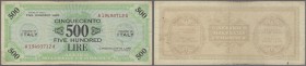 Italy / Italien. 500 Lire 1943 P. M22a, center fold, light other folds and handling in paper, pressed, no holes or tears, still strongness in paper, c...