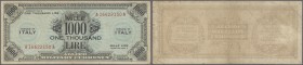 Italy / Italien. 1000 Lire 1943 P. M23a, used with strong center fold, staining in paper, no holes or tears, condition: F.