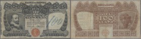 Italy / Italien. 100 Lire 1908 Banca di Napoli P. S857, used with several folds, a large ”100” written in watermark area on front, center hole, some p...
