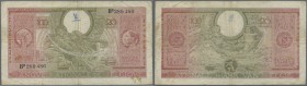 Belgium / Belgien. 100 Francs = 20 Belgas 1943, P.123, small graffiti at upper center, several folds and stained paper. Condition: F