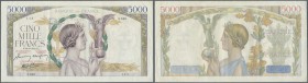 France / Frankreich. 5000 Francs August 14th 1941 with signatures: Belin / Rousseau / Favre-Gilly, P.97c, excellent condition for the large size of th...
