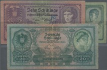 Austria / Österreich. small set with 5, 10 and 20 Schilling 1925, P.88-90, all with several handling traces like folds, stained paper, tiny tears and ...