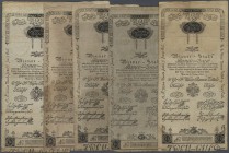 Austria / Österreich. lot with 5 Banknotes Wiener-Stadt-Banco-Zettel 2 Gulden 1800, P.A30, all in well worn condition with yellowed paper, many folds ...