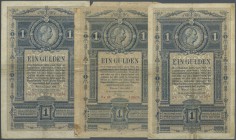 Austria / Österreich. set with 3 Banknotes 1 Gulden 1882, P.A153, all in used, or well worn condition, one of the notes with a larger missing part at ...