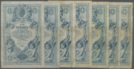 Austria / Österreich. lot with 7 Banknotes 1 Gulden 1888, P.A156, all in used condition with folds and stains, some in well worn condition with dirty ...