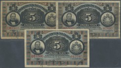 Greece / Griechenland. set with 3 Banknotes 5 Drachmai with different dates 1916, P.54, all in used condition with several folds, stained paper and ti...