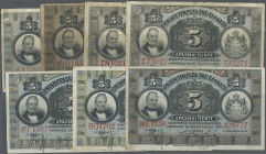 Greece / Griechenland. small lot with 7 Banknotes Drachmai P.54, 3 x 1914 and 4 x 1916, in different used conditions from well worn up to nice Fine: V...