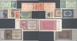 Greece / Griechenland. Nice set with 8 Banknotes of the Italian occupation during WW II Cassa Mediterranea 5 and 10 Drachmai 1941 P.M1 and M2 and Ioni...