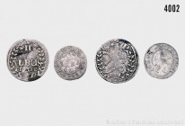 Pfalz, Konv. von 2 Kleinmünzen, bestehend aus: II Albus 1708 JMW. 1,80 g; 22 mm. Schön 3. 2 Kreuzer 1743 O. 1,00 g; 17 mm. Schön 108. Sehr schön.
