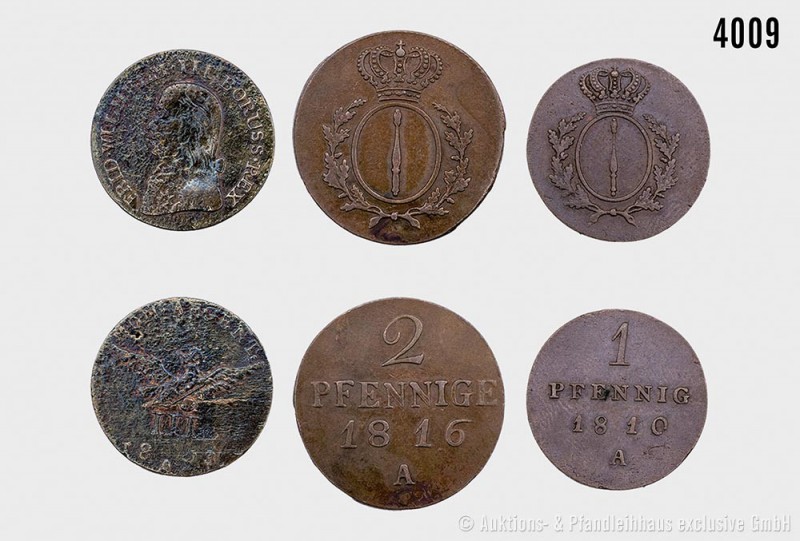 Preußen, Provinzialprägung Brandenburg, Konv. von 3 Kleinmünzen, bestehend aus: ...