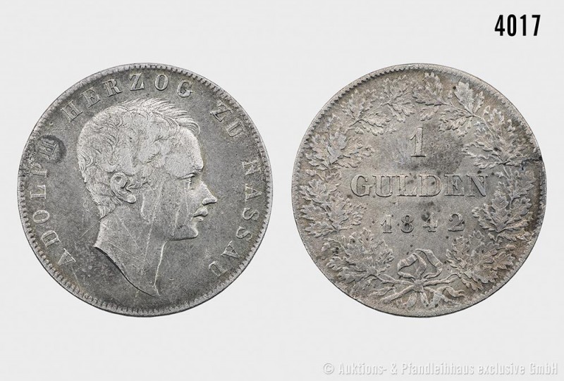 Herzogtum Nassau, Adolph (1839-1866), 1 Gulden 1842. 10,47 g; 30 mm. AKS 65; Jae...