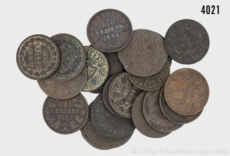 Nassau, Konv. von 21 Kleinmünzen (Kreuzer), überwiegend schön bis sehr schön, bi...