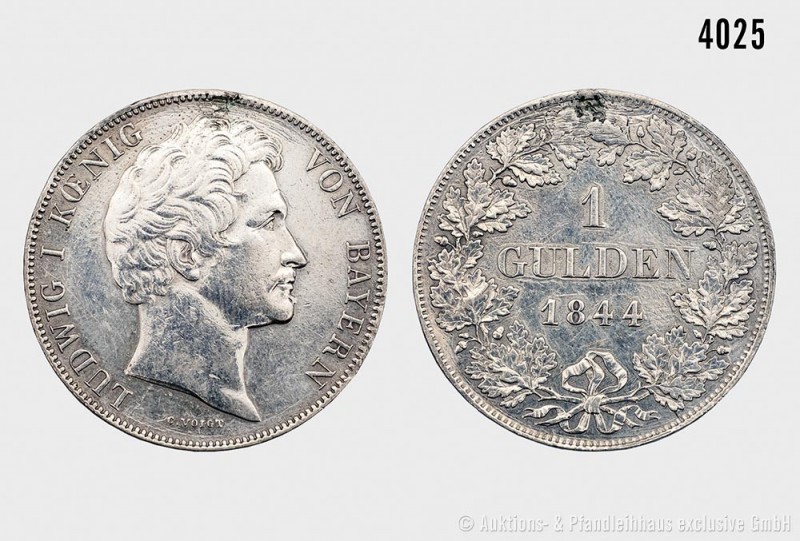 Bayern, Ludwig I. (1825-1848), 1 Gulden 1844. 10,49 g; 30 mm. AKS 78; Jaeger 62....