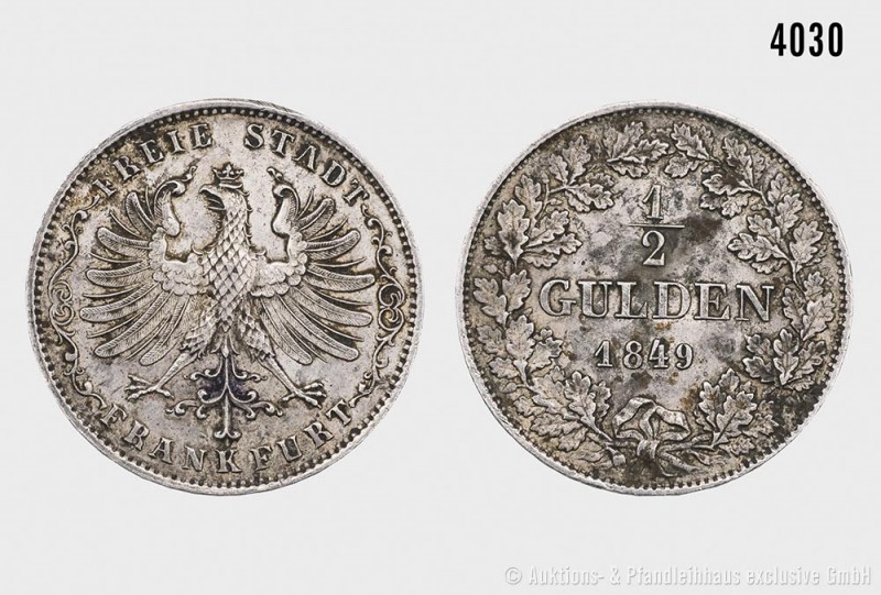 Frankfurt am Main, 1/2 Gulden 1849. 5,30 g; 24 mm. AKS 16; Jaeger 26. Seltener J...