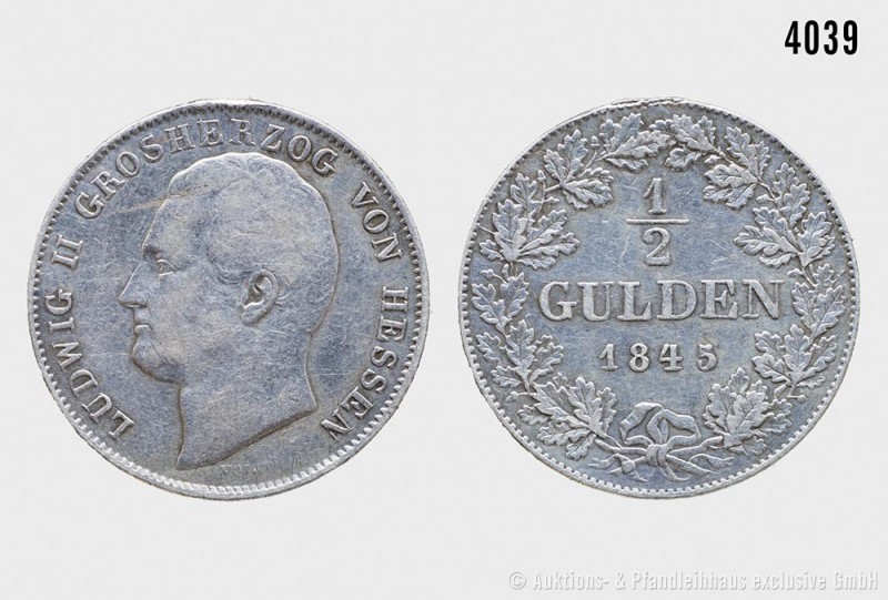 Hessen, Ludwig II. (1830-1848), 1/2 Gulden 1845. 5,26 g; 24 mm. AKS 106; Jaeger ...