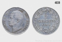 Hessen, Ludwig II. (1830-1848), 1/2 Gulden 1845. 5,26 g; 24 mm. AKS 106; Jaeger 37. Winzige Kratzer, gutes sehr schön. 900er Silber.