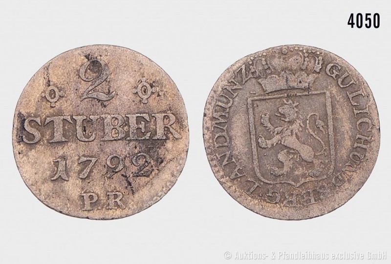 Konv. 2 Kleinmünzen Jülich-Berg: 3 Stüber 1793 R. 2,10 g; 21 mm. Slg. Noss 1002....