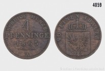 Preußen, Wilhelm I. (1861-1888), 4 Pfennige A. Vs. 90 EINEN THALER, gekröntes Wappenschild mit Adler. Rs. SCHEIDE MÜNZE / 4 / PFENNINGE / 1865 / A. 5,...