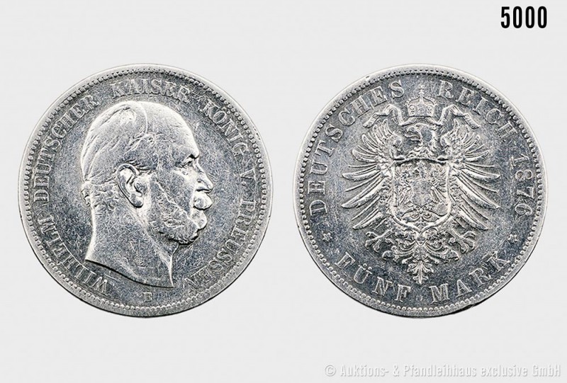 Preußen, Wilhelm I. (1861-1888), 5 Mark 1876 B. 27,44 g; 38 mm. AKS 114; Jaeger ...