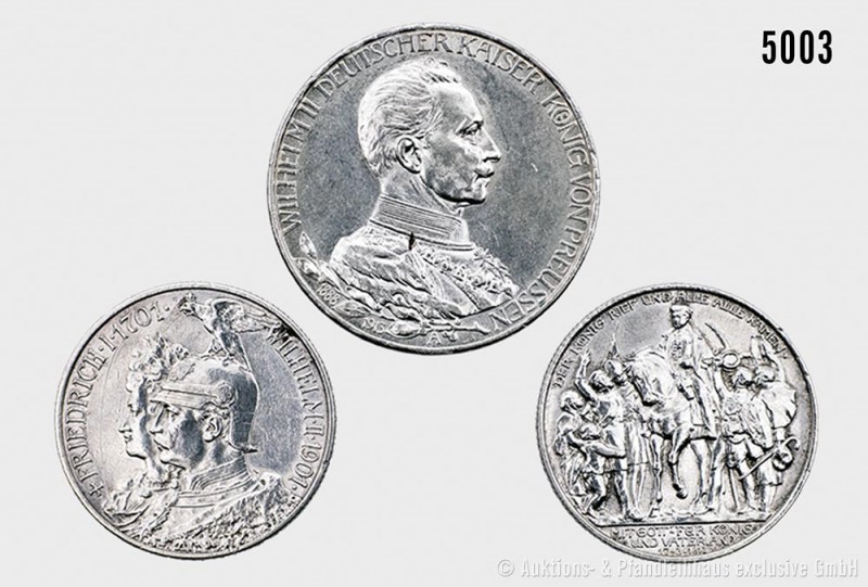 Preußen, Wilhelm II. (1888-1918), Konv. von 3 Silbermünzen, bestehend aus: 3 Mar...