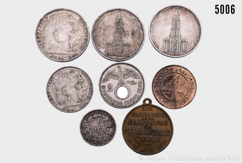 Deutsches Reich, Konv. von 7 Münzen und einer Medaille, bestehend aus: Tragbare ...