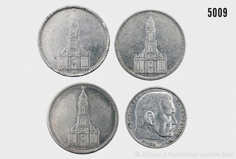 Drittes Reich, Konv. von 4 Silbergedenkmünzen, bestehend aus: 5 Reichsmark, Garn...