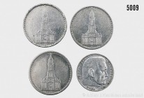 Drittes Reich, Konv. von 4 Silbergedenkmünzen, bestehend aus: 5 Reichsmark, Garnisonskirche in Potsdam, 1934 (A, D) und 1935 A. 29 mm. AKS 26; Jaeger ...