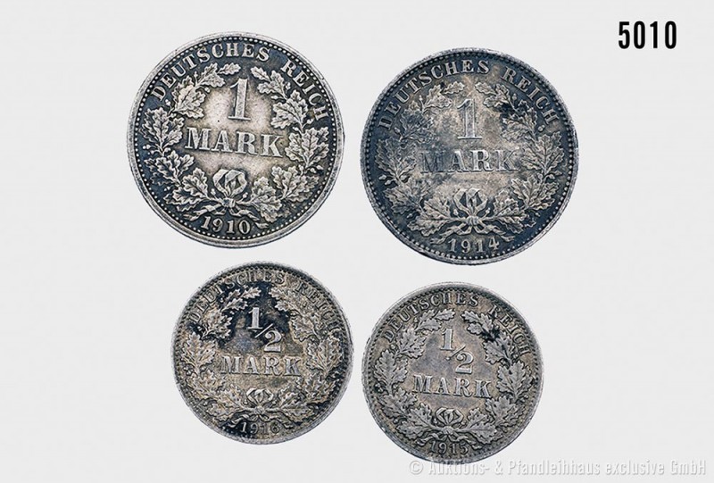 Deutsches Reich, Konv. von 4 Silber-Kleinmünzen, bestehend aus: 1 Mark 1910 F. 5...