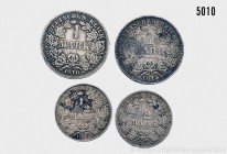 Deutsches Reich, Konv. von 4 Silber-Kleinmünzen, bestehend aus: 1 Mark 1910 F. 5,53 g; 24 mm. 1 Mark 1914 E. 5,54 g; 24 mm. AKS 2; Jaeger 17. 1/2 Mark...