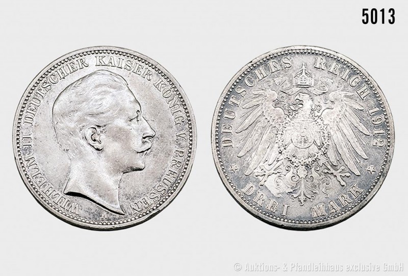 Deutsches Reich, Preußen, Wilhelm II. (1888-1918), 3 Mark 1912 A. 16,63 g; 33 mm...