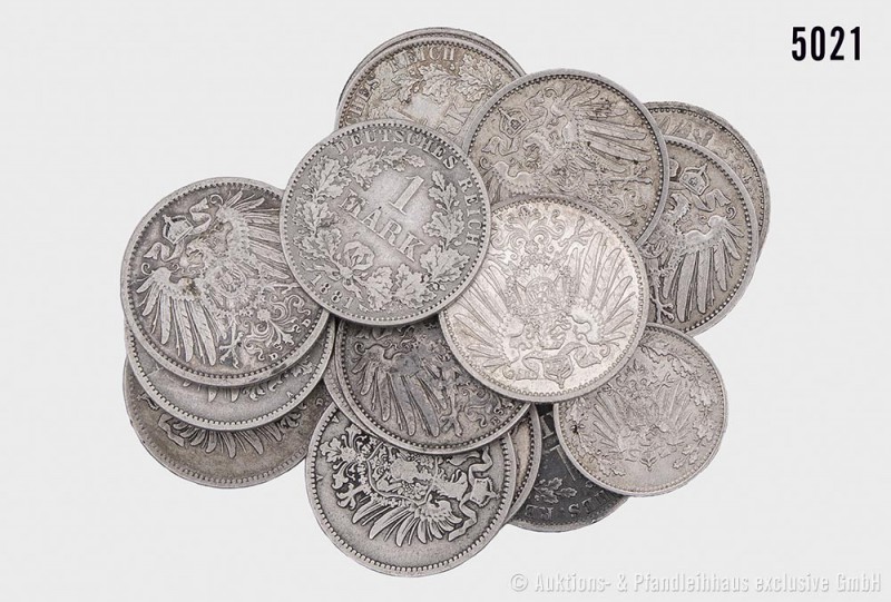 Deutsches Kaiserreich, Konv. von 16 verschiedenen 1 Mark-Münzen, unterschiedlich...