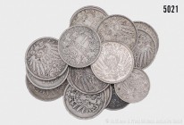 Deutsches Kaiserreich, Konv. von 16 verschiedenen 1 Mark-Münzen, unterschiedliche Jahrgänge und Münzstättenzeichen. Dazu 1/2 Mark 1913 E. Unterschiedl...