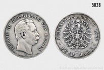 Deutsches Reich, Hessen, Ludwig III. (1848-1877), 5 Mark 1876 H. 27,52 g; 38 mm. AKS 142; Jaeger 67. Kratzer, sehr schön.