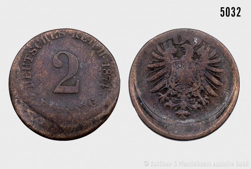 Deutsches Kaiserreich, 2 Pfennig 1874 (C?), Fehlprägung, deutlich dezentriert (c...