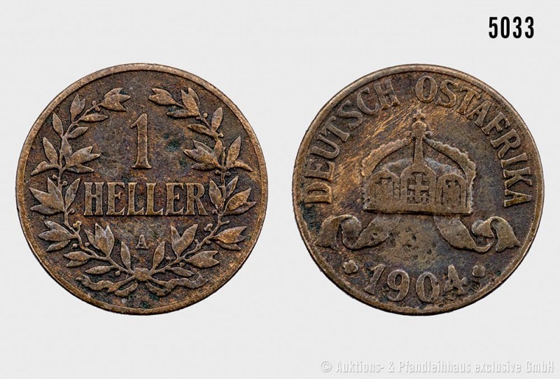 Deutsch-Ostafrika, 1 Heller 1904 A. 3,85 g; 20 mm. AKS 975; Jaeger 716. Gutes se...