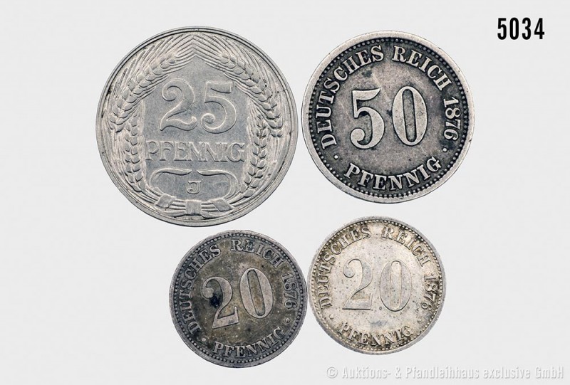 Deutsches Kaiserreich, Konv. von 4 Kleinmünzen, bestehend aus: 50 Pfennig 1876 A...
