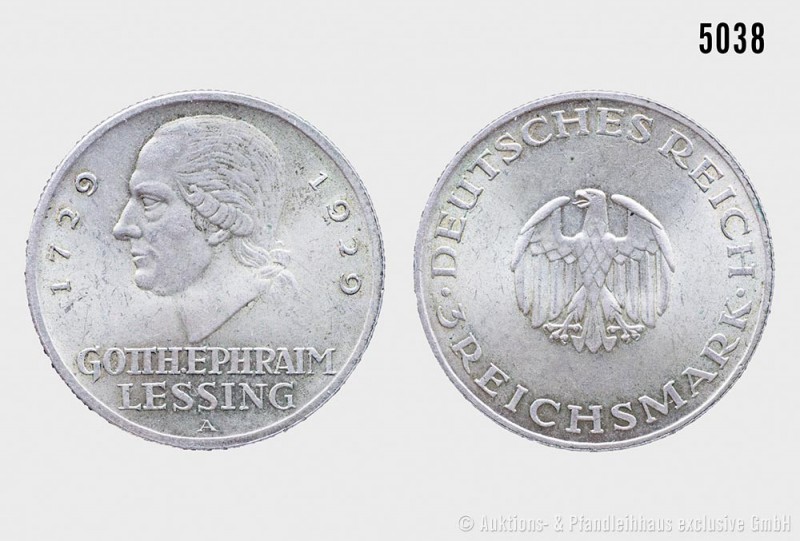 Weimarer Republik, 3 Reichsmark 1929 A, auf den 200. Geburtstag Lessings. 14,97 ...