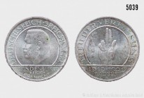 Weimarer Republik, 3 Reichsmark 1929 A, Hindenburg (Schwurhand). 14,91 g; 30 mm. AKS 85; Jaeger 340. Patina, Lagerungsspuren, vorzüglich.